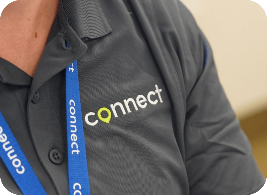 connect logo on an connect transit employees shirt