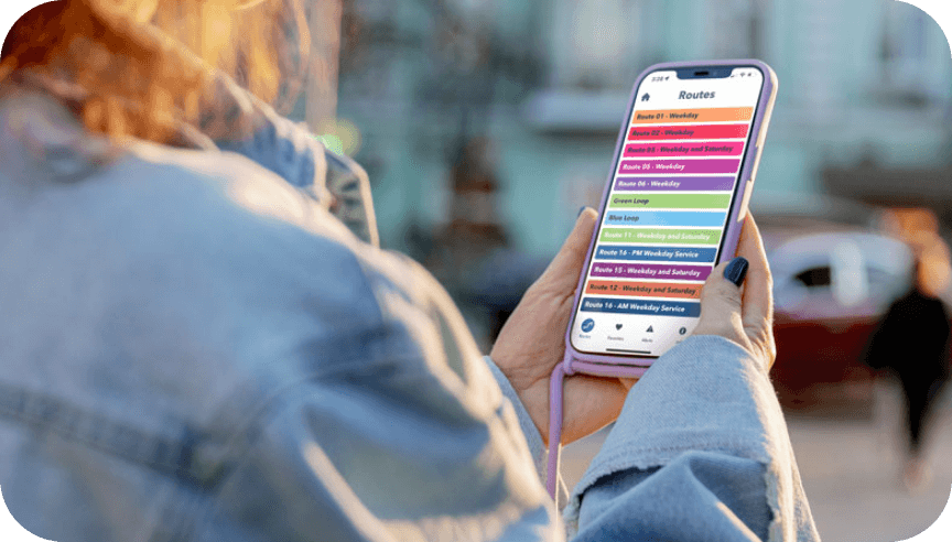 woman viewing the connect transit routes on a mobile phone